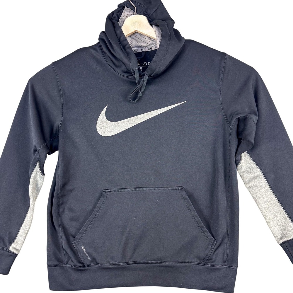 Nike Hoodie Mens Medium Black Therma Fit Pullover‎ Sweatshirt Swoosh Athletic